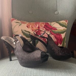 Nicole Miller Black Peep Toe Heels. Size 8.5 Sparkly. Statement piece.